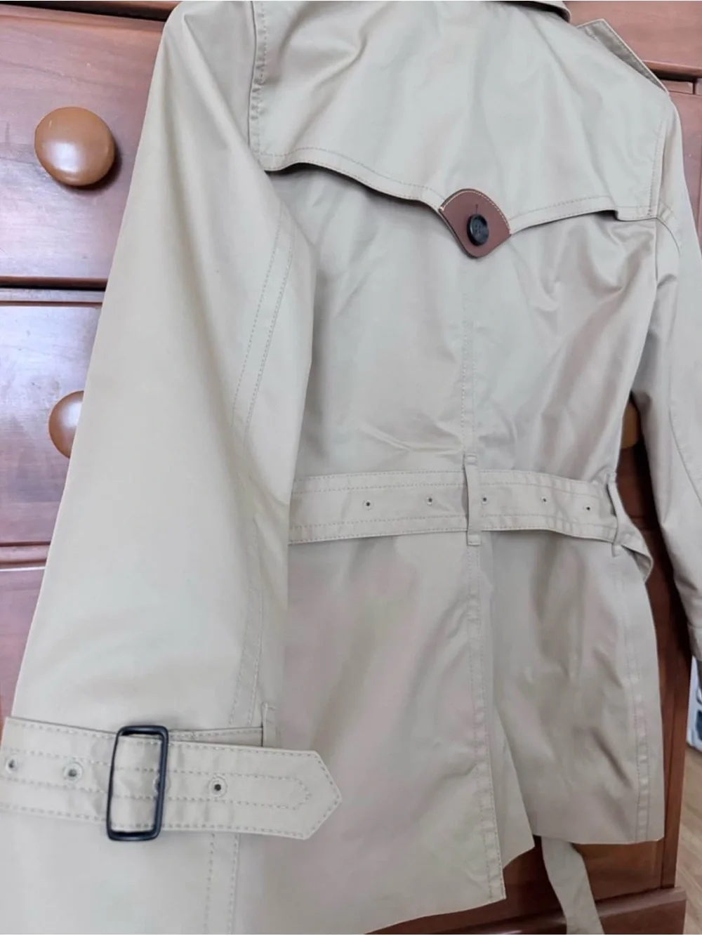 Coach Beige Trench Coat with Leopard Trim